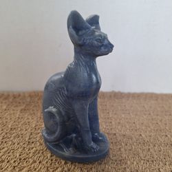 NATURAL BLUE AVENTURINE EGYPTIAN HAIRLESS CAT STATUE 