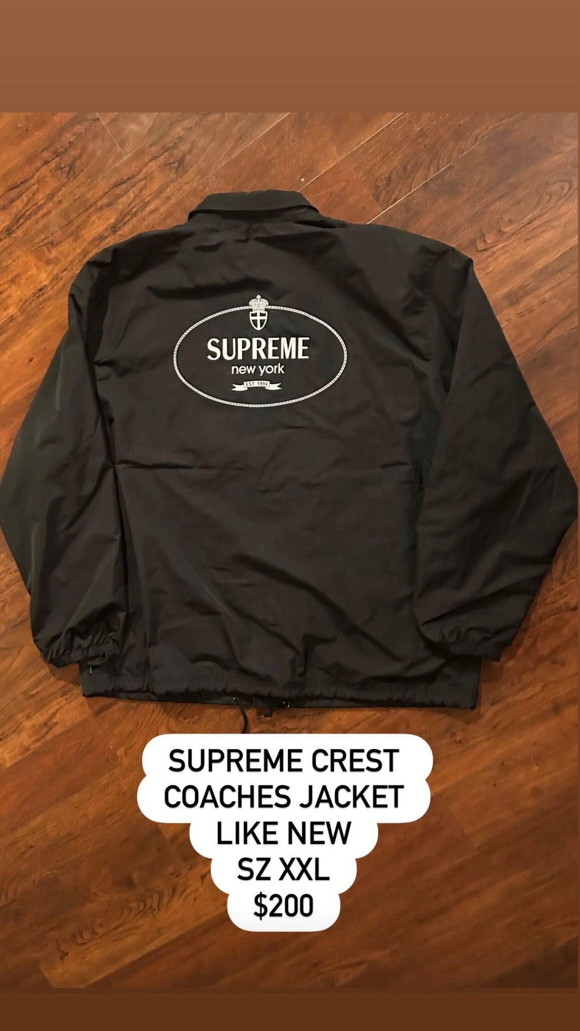 Supreme Crest Coaches Jacket Worn Once Size XXL