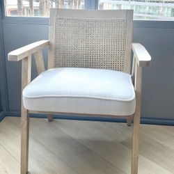 NEW Natural Wood and White Boho Rattan Accent Chair / Dining Chair
