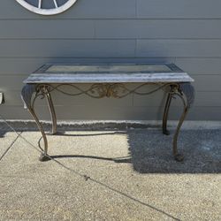 Iron Glass Stone End Table. 