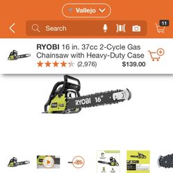 RYOBI 16 INCHES CHAINSAW  2 COCLE GAS WITH HEAVY DUTY CASE BRAND NEW 