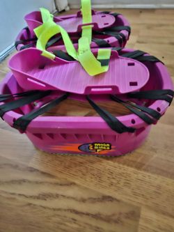 Moon Shoes Purple Plastic Jumping Bouncers Pair w/ Black & Neon Green Straps