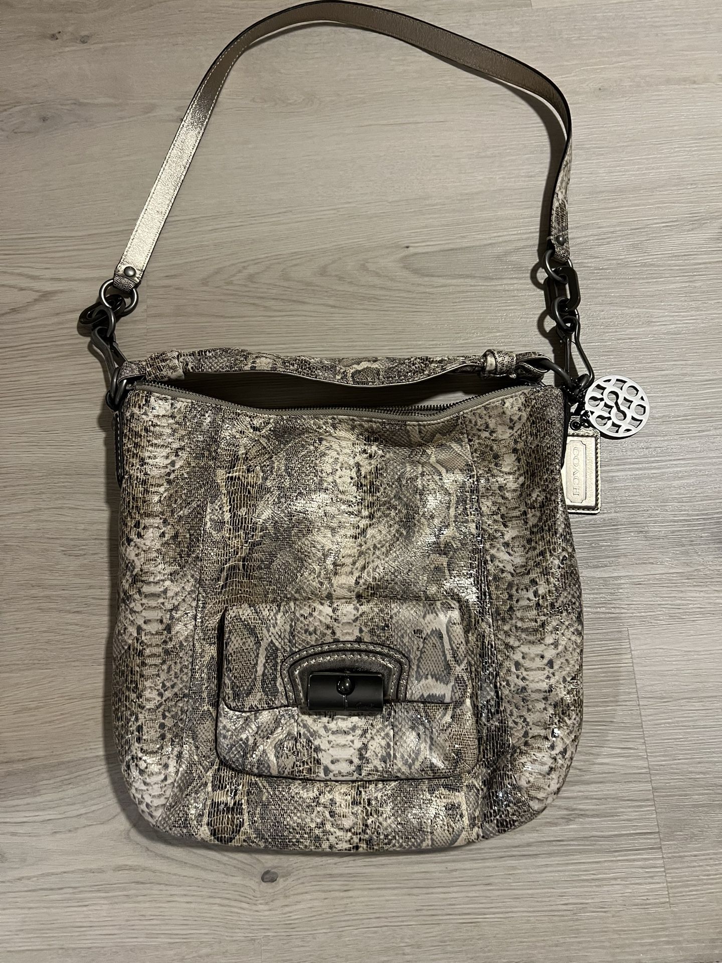 Coach Kristen Brown Tan Embossed Python Leather Satchel