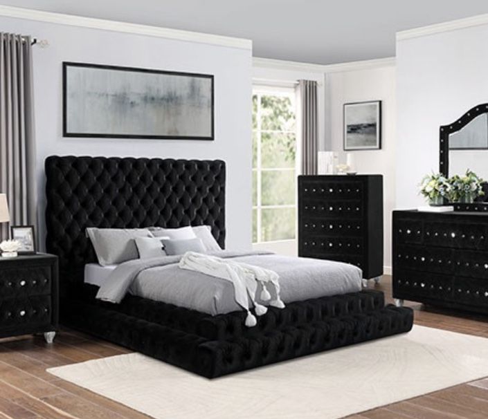 Black Velvet Pedestal Bed Only Comes In Size Queen Firm Price $780 Brand New In Box
