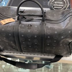 MCM Large Black Logo Print Duffel Bag Black