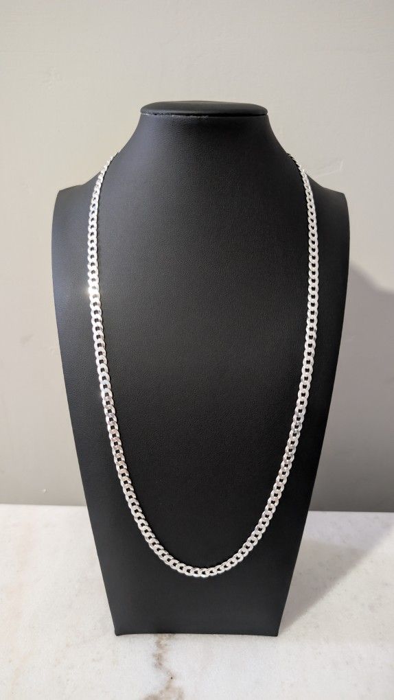 Solid .925 Sterling Silver 24" Cuban Chain