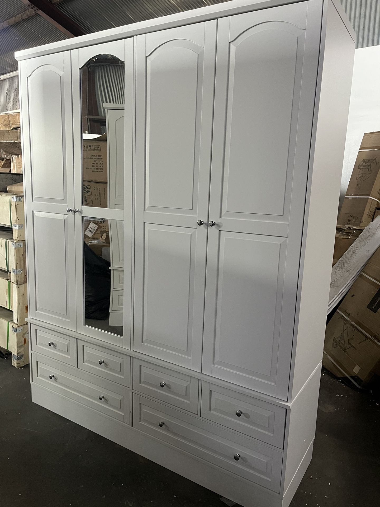63”W,Armoire Wardrobe Closet with Mirror and 4 Doors, Armoires and Wardrobes with 6 Drawers, Wardrobe with 2 Hanging Rods, Large Storage Cabinet Organ