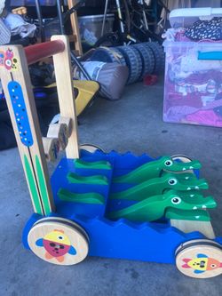 Wooden Toddler Push Walker with Crocodile Puzzle