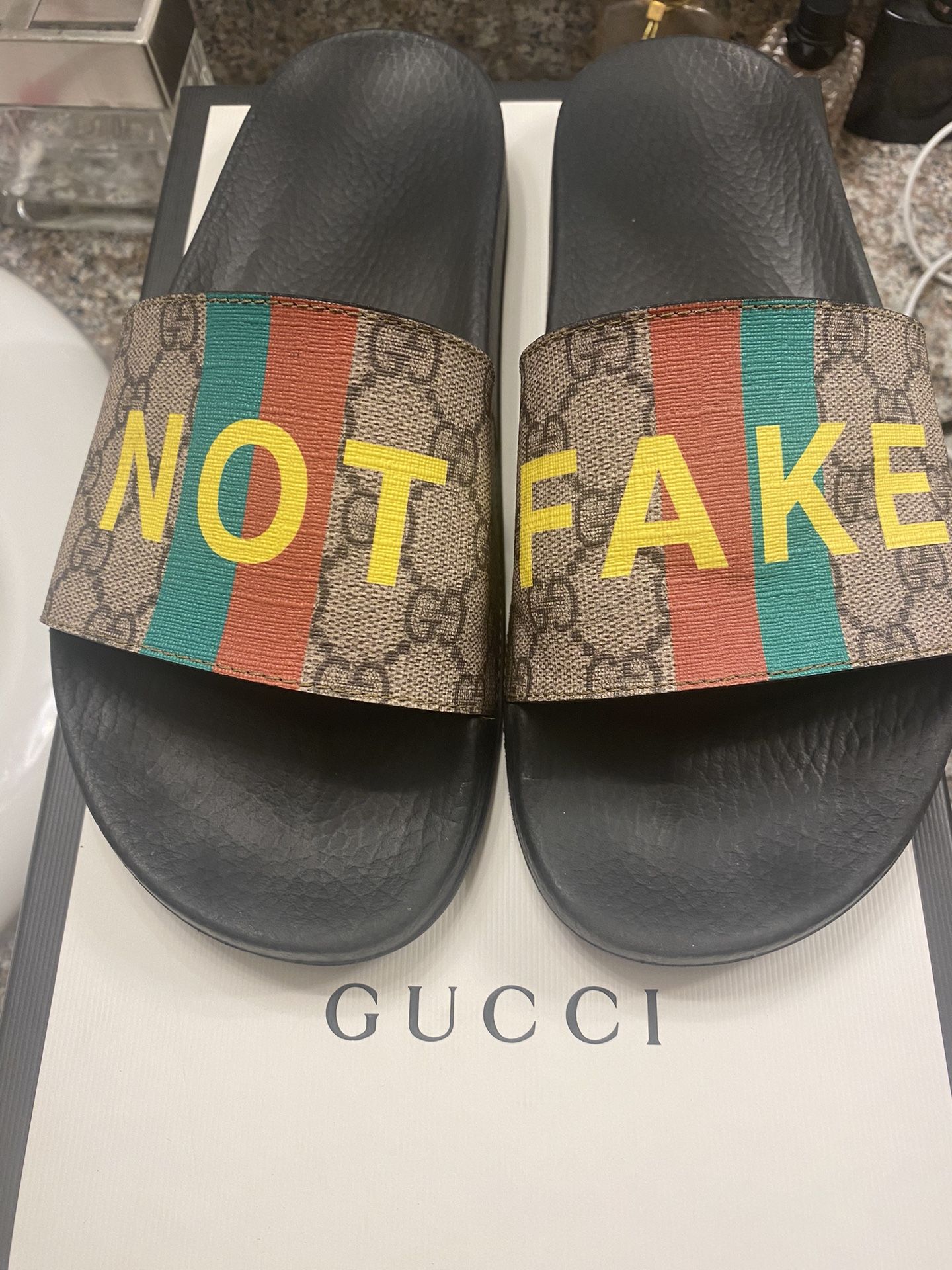 Gucci Supreme Not Fake Slides With Brown Logo 9