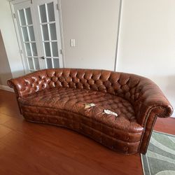 Vintage Curved Tufted Leather Chesterfield Sofa  