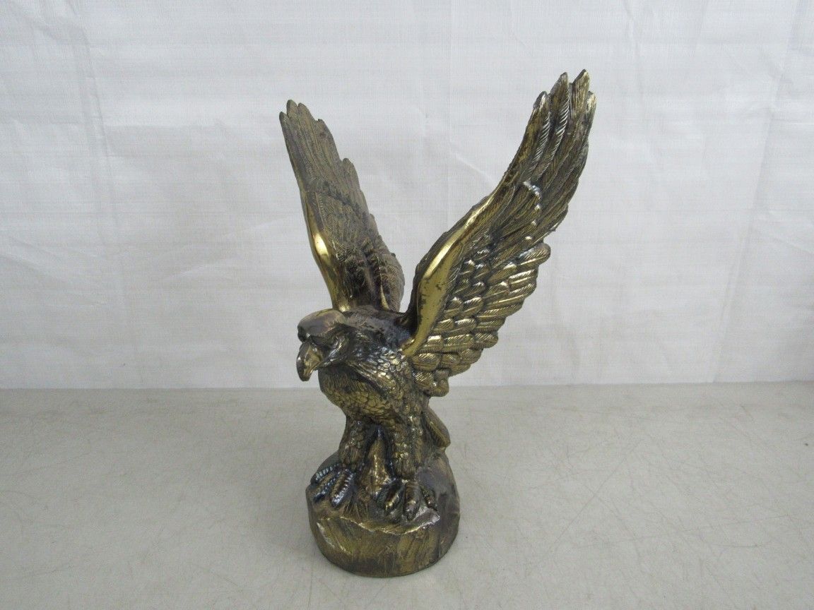 American Bald Eagle Brass Plated Cast Metal Statue 11 3/4" Tall