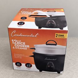 Continental 12-Cup Rice Cooker & Steamer – Black – New in Box