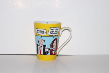 Yellow Cartoon Mug Emerson Designs 12 OZ Coffee Cup Morning Routine Funny Office