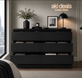 6 drawer dresser, double chest with deep drawers  for bedroom, black