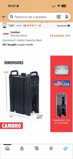 Cambro 5 gallon insulated beverage carrier