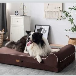 Orthopedic Memory Foam Dog Bed 7" Inch Thick Extra Large Dog Bed With Pillow Brown 50"x34"x10" Includes Waterproof Liner