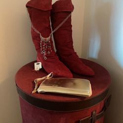 Red Flat Suade Boot