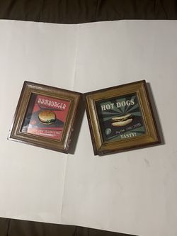 Lot of 2-Vintage-style 3D effect Retro burger & a hot dog advertisement signs