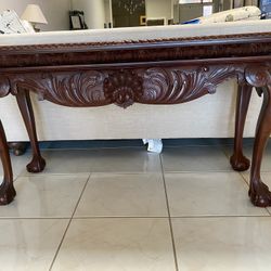 Carved Wood Console Table — Heavy, Solid, Beautiful Detail