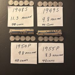 Coins - Jefferson Nickels - 1948S/1949S/1950P/1955P - very low mintage - Total 160 coins (4 rolls)