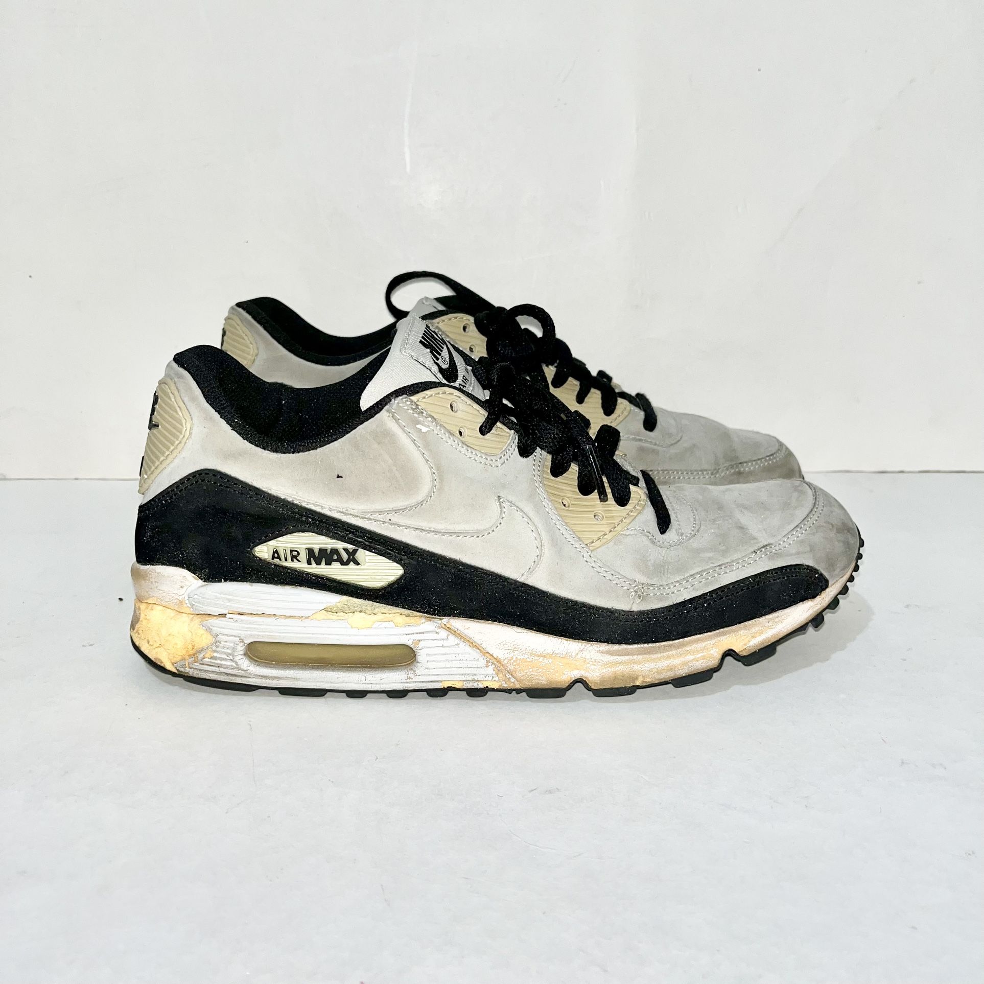 Nike Air Max 90 Leather 302519-009 Black/Neutral Grey Size 9.5 2006 (FOR REPAIR/RESTORATION)