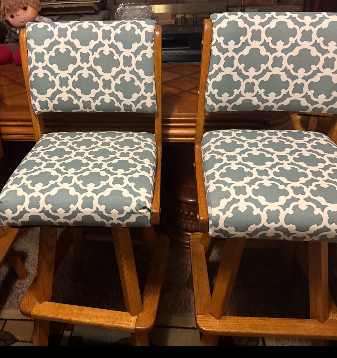Three High Wood High Chairs, Fabric