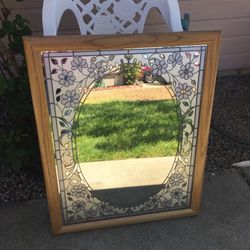 Vintage Stained Glass Like Large Mirror