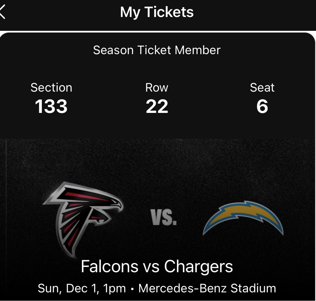 2 Tickets Atlanta Falcons vs LA Chargers