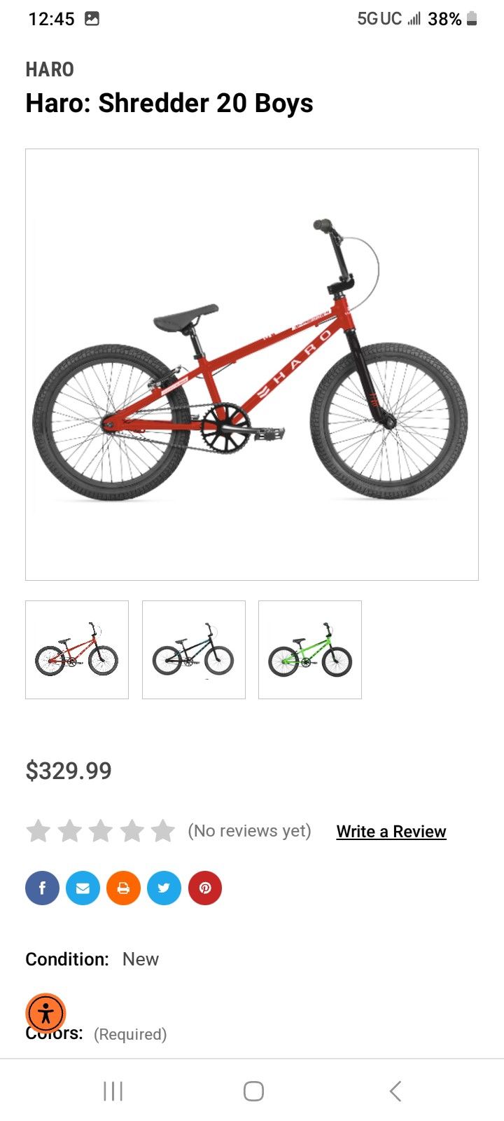 Haro 20" Boys Bike- BRAND NEW- Shredder