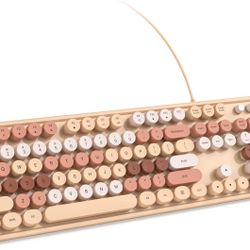Wired Computer Keyboard - Milk Tea Colorful Full-Size Round Keycaps Typewriter Keyboards for Windows, Laptop, PC, Desktop, Mac