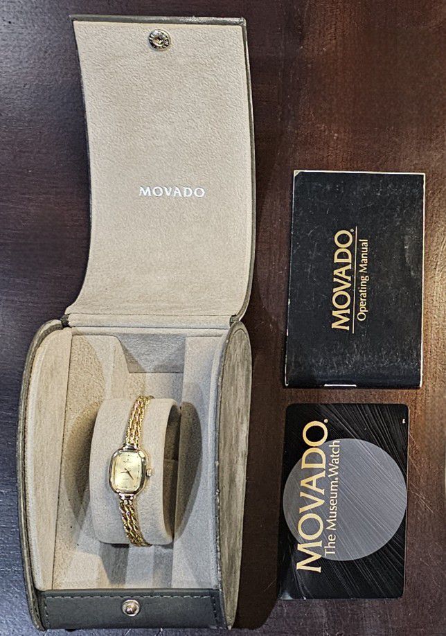 Solid 14k Yellow Gold Vintage woman's Movado quartz watch in excellent looking and working condition.