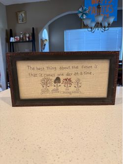 Primitive Farmhouse Stitchery Wall Art – Inspirational Quote Shadow Box Sign