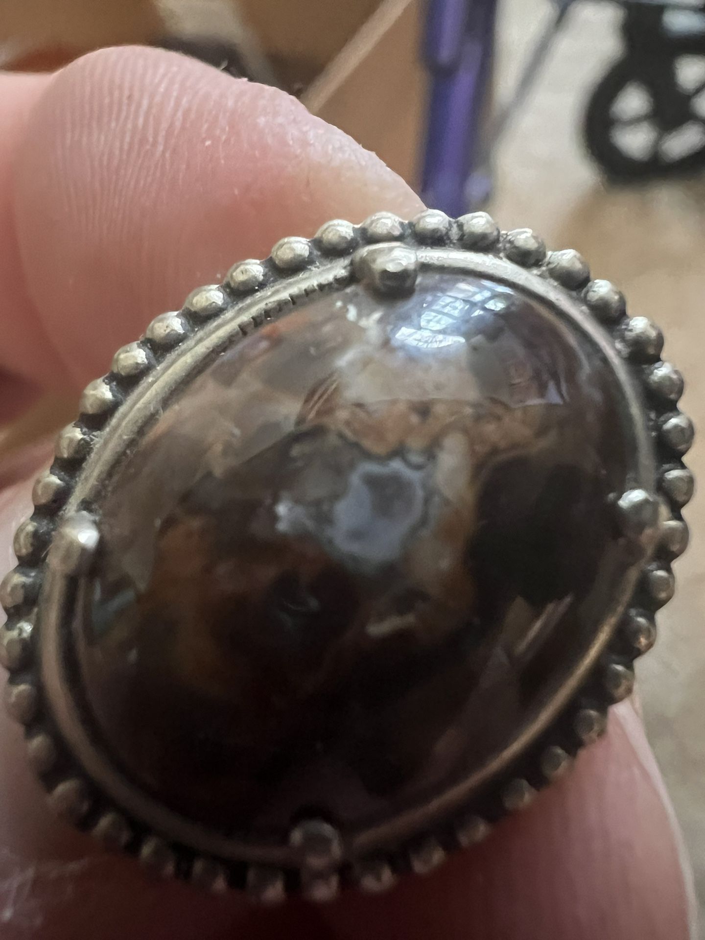 Vintage Brownish Stone Cuff Links And Tie Clip