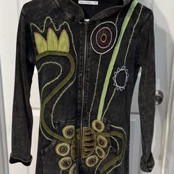 BOHO Hippie Floral Rainbow Distressed Style Hoodie Sweater Dress Duster size M just $15