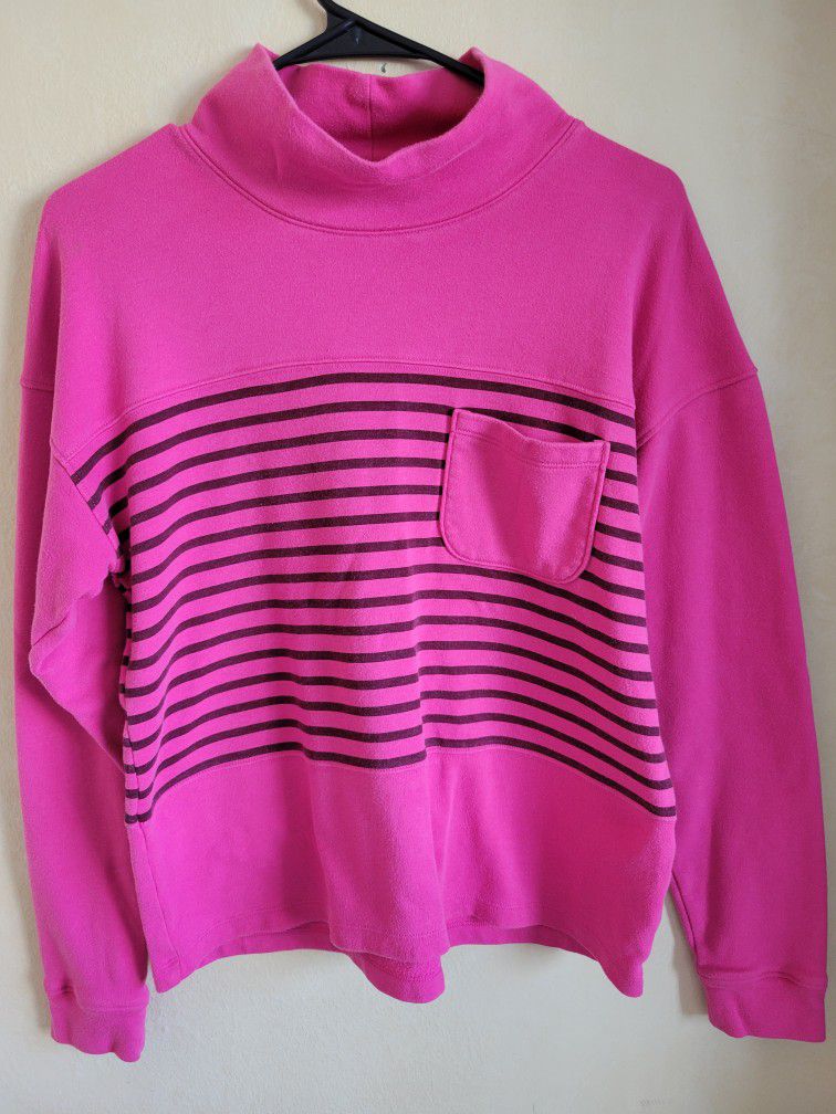 Croft & Barrow Pink Burgundy Striped Mockneck Sweatshirt Sz Small 1980s Style