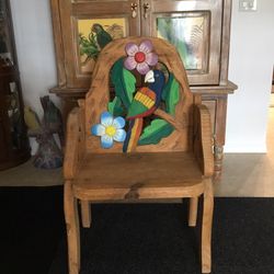 Parrot Hand Carved / Hand Painted Wooden Chair 
