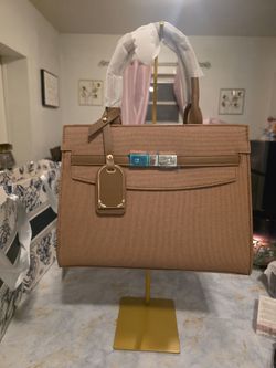 Tan Canvas Structured Tote Handbag