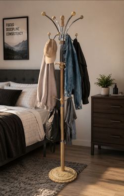 ORE Furniture International Coat Rack, 73-Inch, Natural,oak and cherry color.