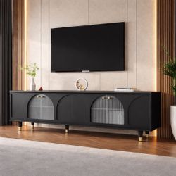 70” Black  Contemporary TV Stand Adjustable Shelves For TVs Up To 78'' [NEW] <Assembly Req>