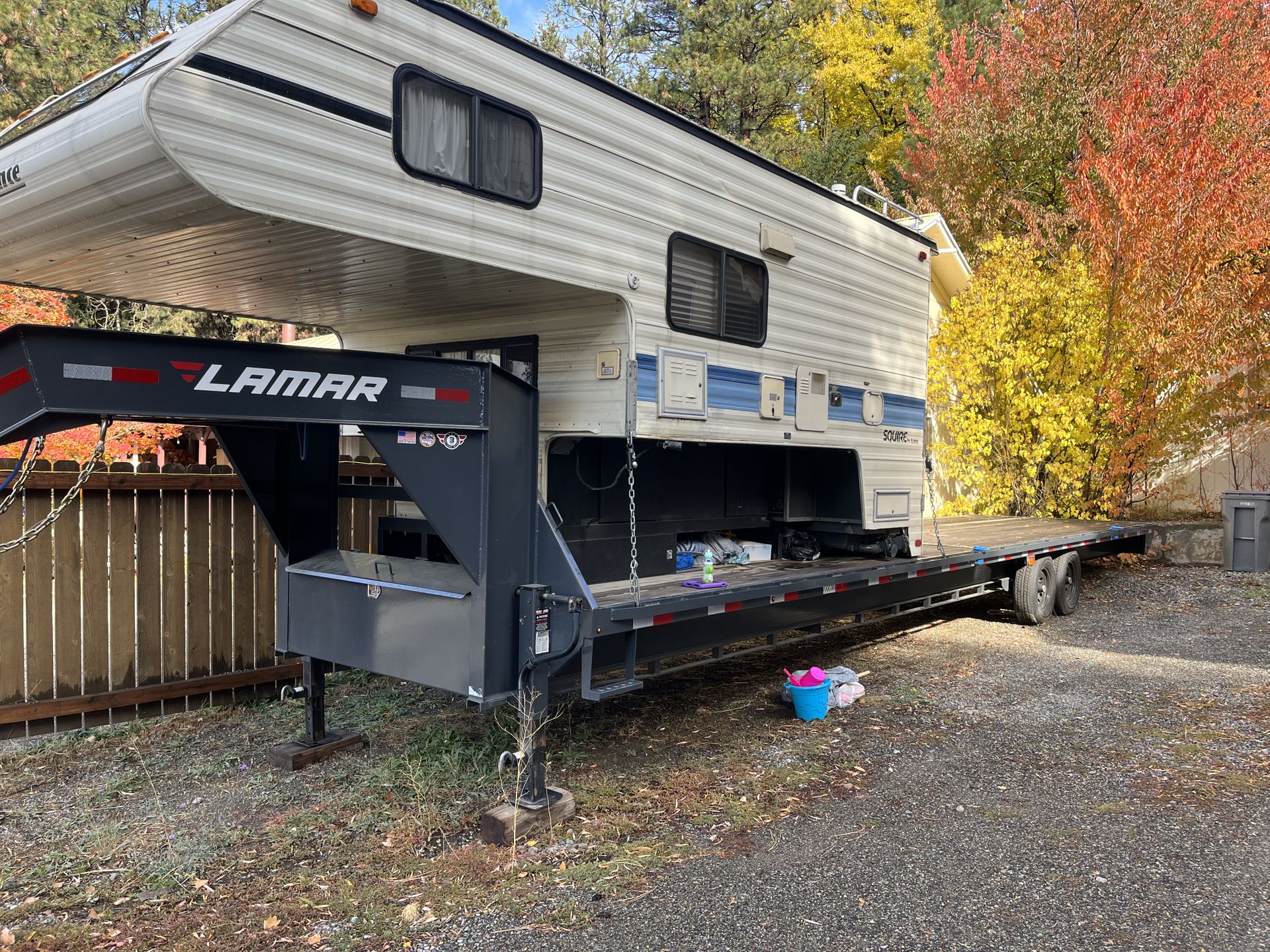2023 lemar 36’ deckover gooseneck and 1997 lance 19’ 3” truck bed camper