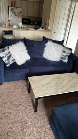Navy Blue Velvet 3-Seat Sofa