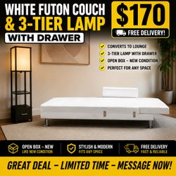 White leather, tufted, futon sofa recliner lounge White leather, tufted, futon sofa recliner lounge