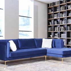 Naila Blue Velvet RAF Sectional / couch /Living room set