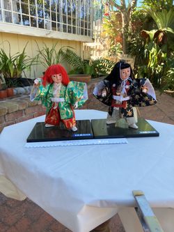 Japanese Kyugetsu Warrior Dolls, pair, vintage