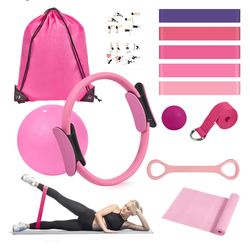 Brand new Pilates Ring Kit 12 PCS for Women, Home Workout Equipment with Magic Circle, Mini Exercise Ball, Resistance Bands, Massage Lacrosse, Yoga St