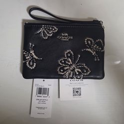 Coach Sparkly  Butterfly Large Zip Wristlet