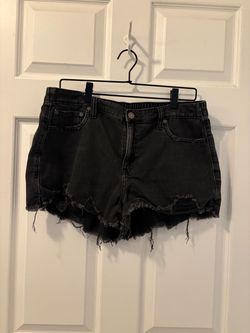 Aerie Black Distressed Denim Shorts Black with Raw Hem