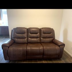 3 Seater Brown Reclining Leather Couch 