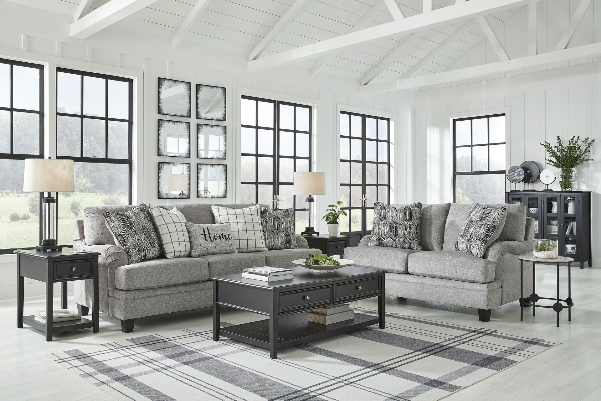 Sofa And Loveseat In Charcoal Grey Fabric