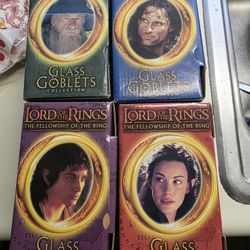 LORD OF THE RINGS LIGHT UP GLASS GOBLETS COMPLETE SET OF 4 BURGER KING 2001 NIB